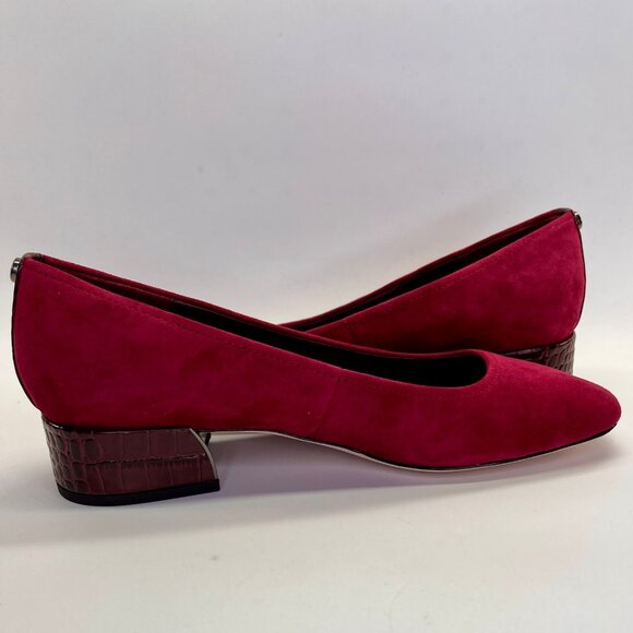 Donald Pliner Dreww Pump Size 7.5M Bordeaux Suede Croco Heel Comfort Show - Picture 7 of 16